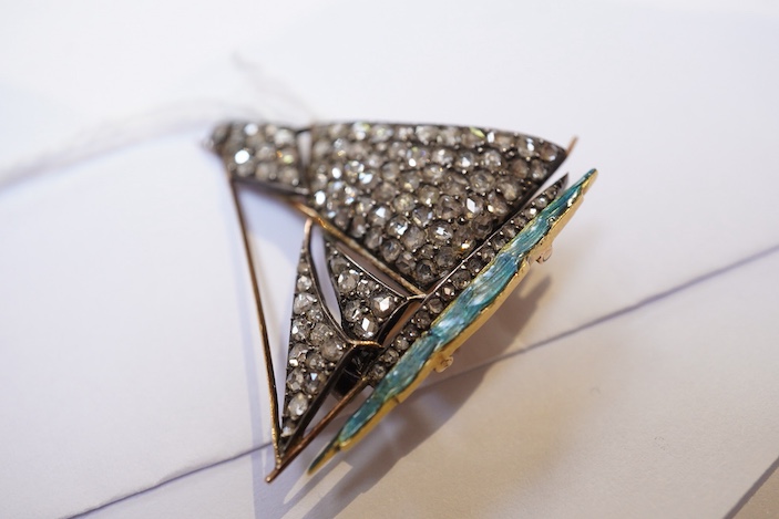 An enamel and diamond novelty brooch, early 20th century